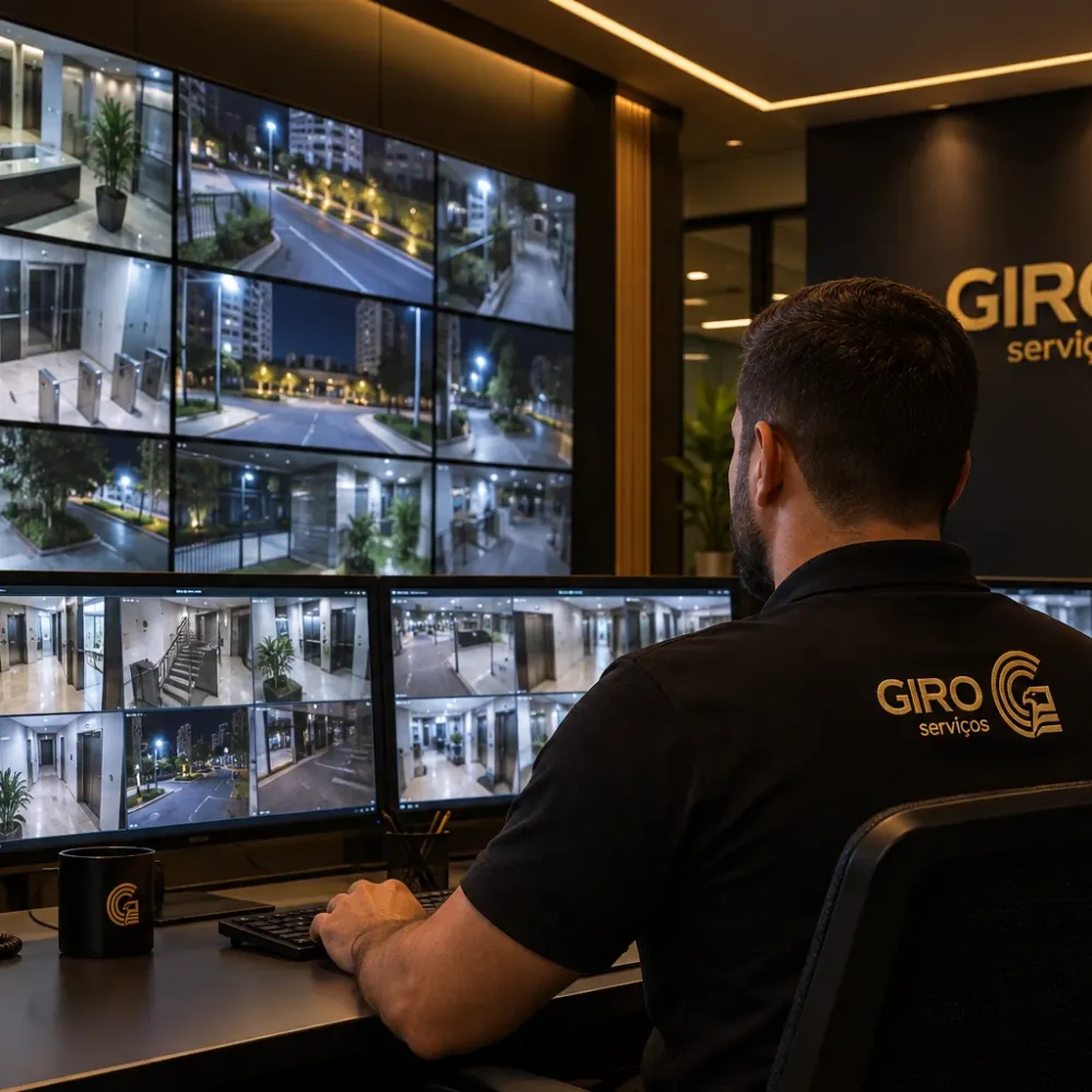 Operadores de monitoramento em uma central de segurança Giro